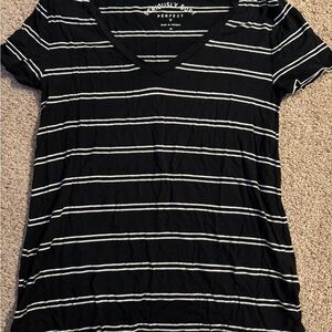 Black Striped V-Neck Top